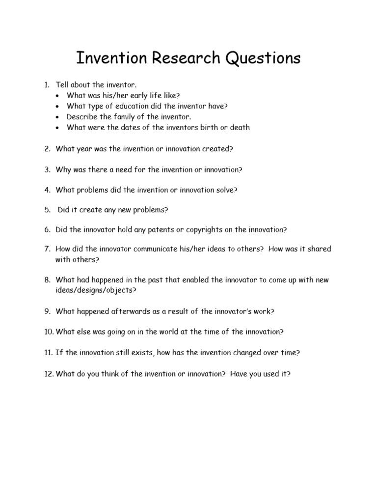 Invention Research Questions | PDF
