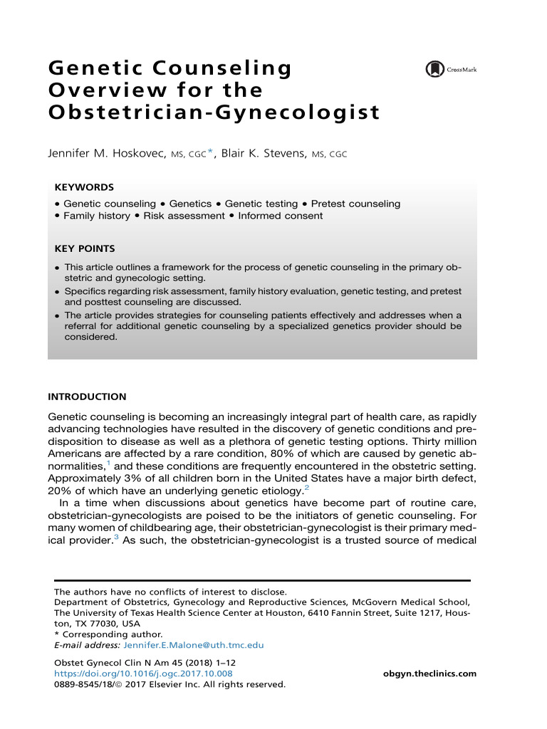 Genetic Counseling for OBGYNs | PDF | Genetic Counseling | Genetic Testing