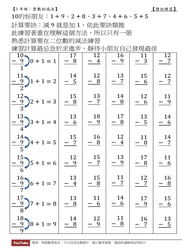 M12 02 整數的減法：借位練習 | PDF