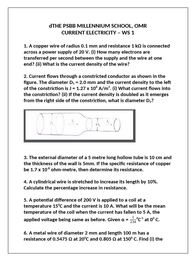 Current Electricity Worksheet 1 | PDF | Electrical Network | Electric ...