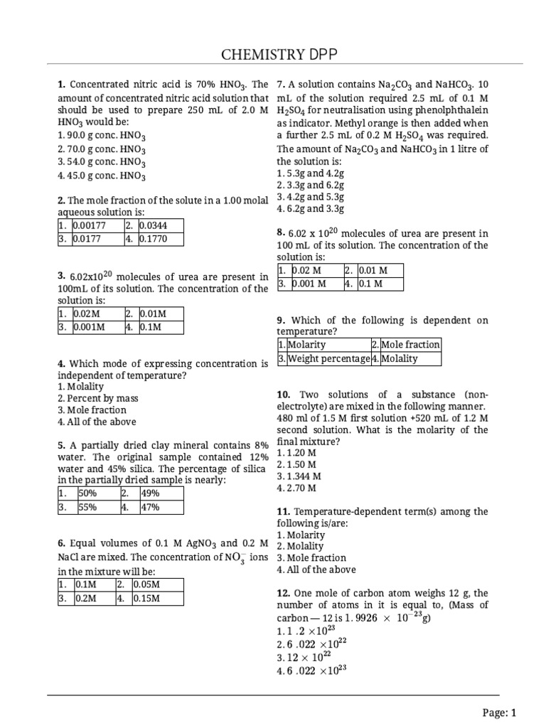 Chemistry DPP | PDF | Molar Concentration | Mole (Unit)