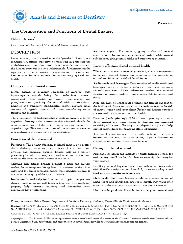 The Composition and Functions of Dental Enamel | PDF | Tooth Enamel ...