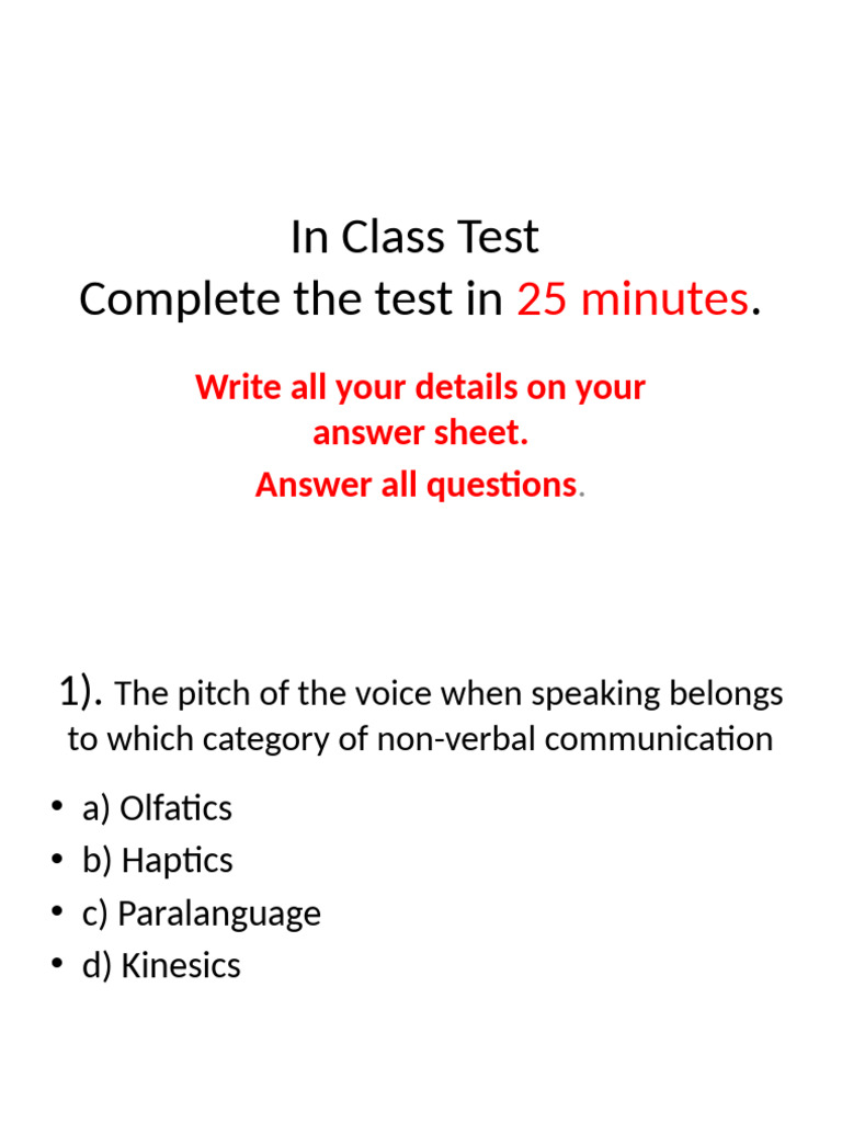 Non-Verbal Communication Test Questions | PDF | Communication | Human ...