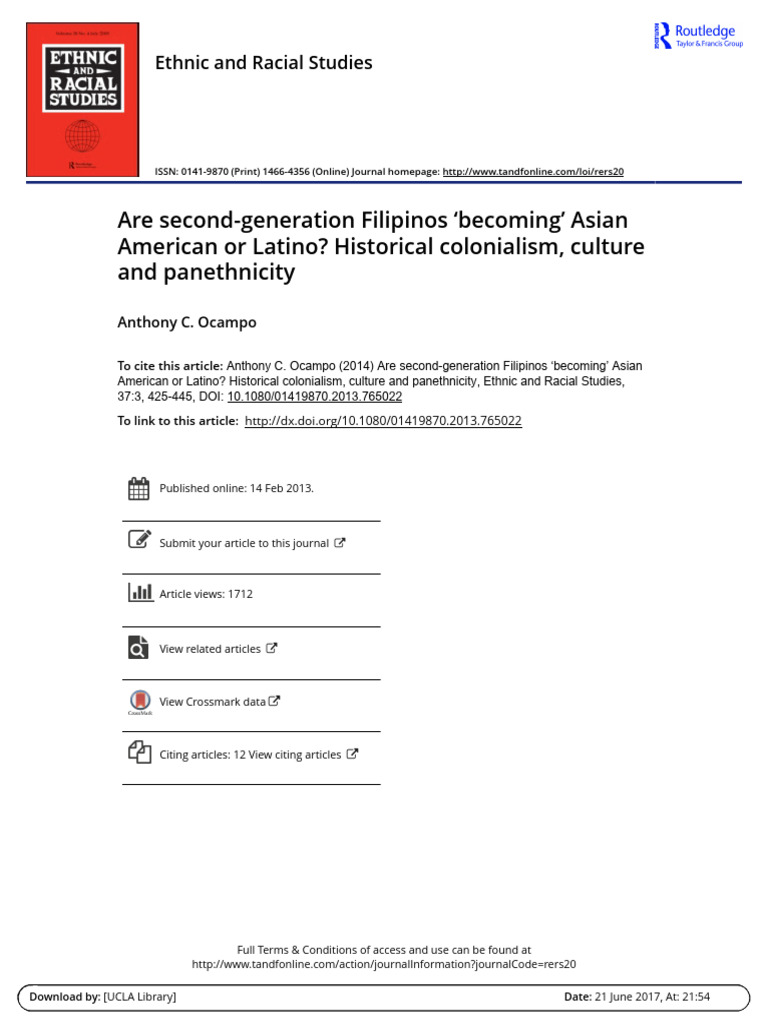 Ocampo Anthony 2014 Second Generation Filipinos | PDF | Race And ...