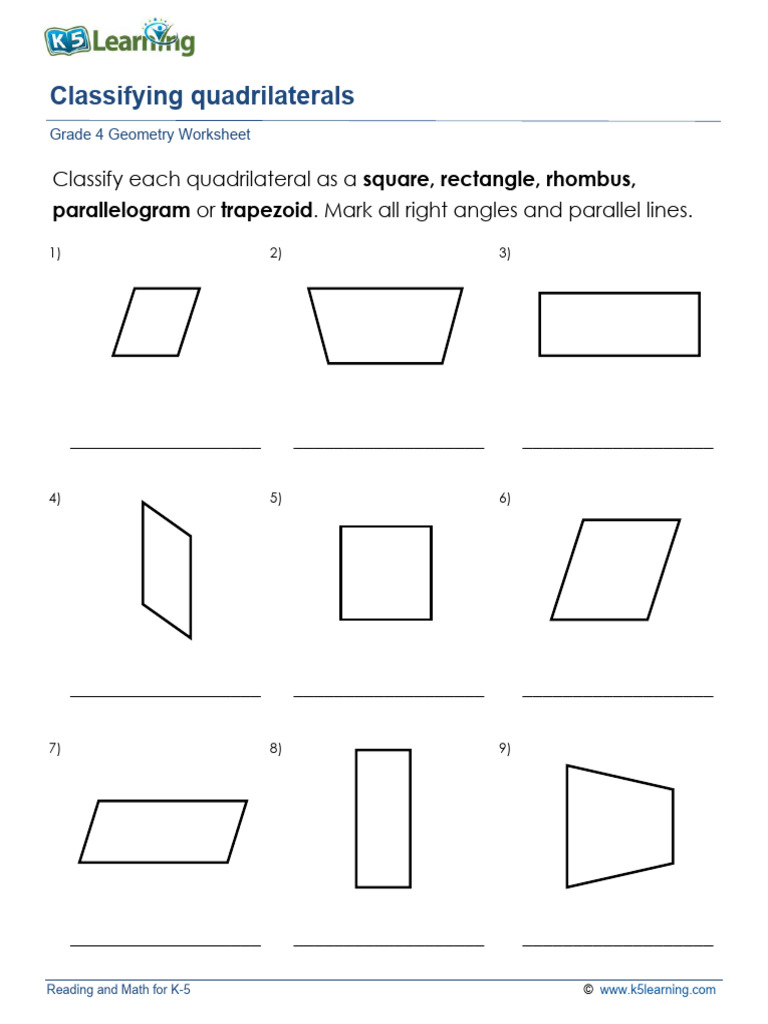 Grade 4 Geometry Classifying Quadrilaterals C | PDF