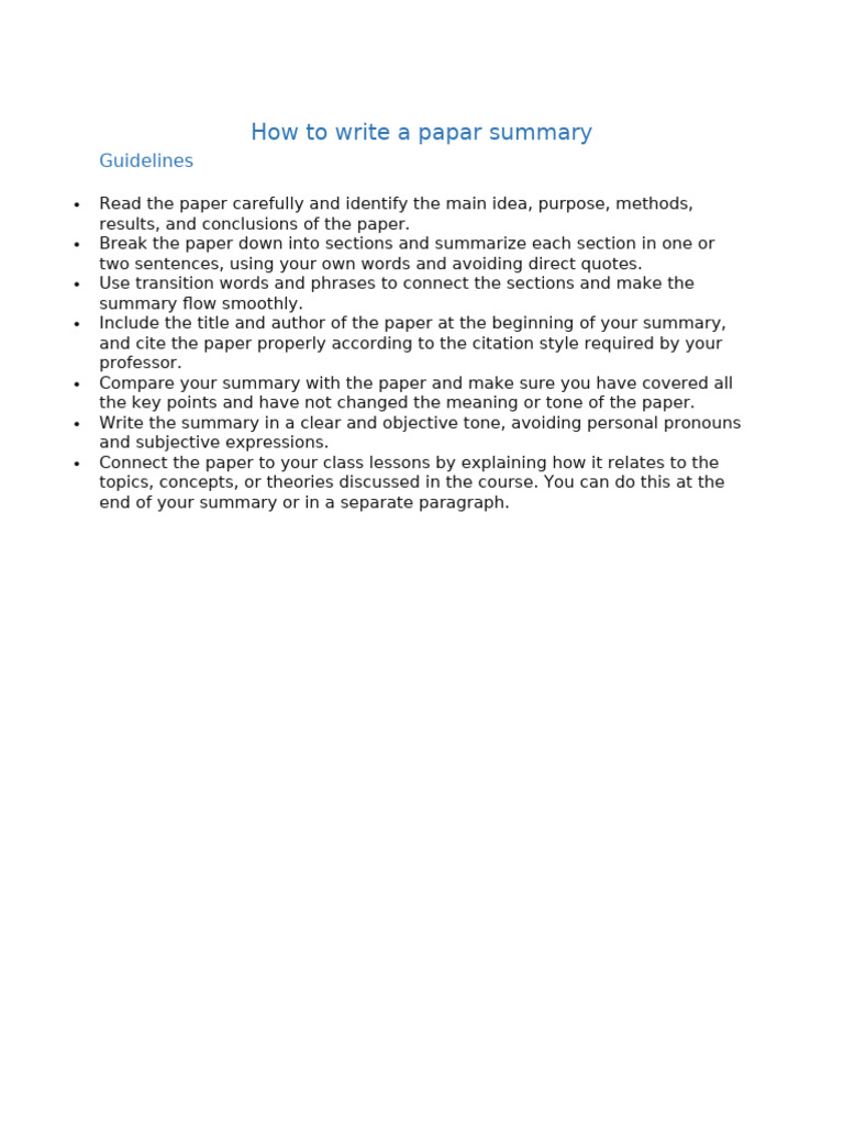 How To Write A Papar Summary | PDF