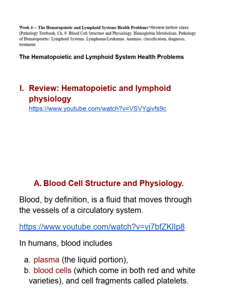 Week 4 PPII The Hematopoietic and Lymphoid Systems Health Problems ...