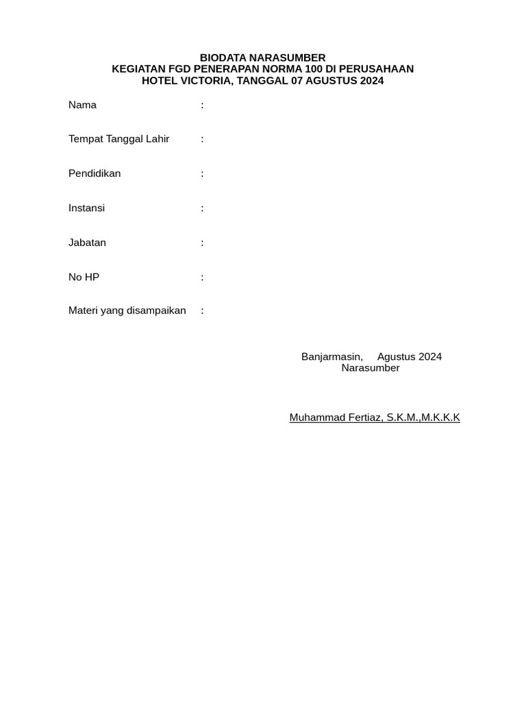 Biodata Muhammad Fertiaz, Narasumber FGD | PDF