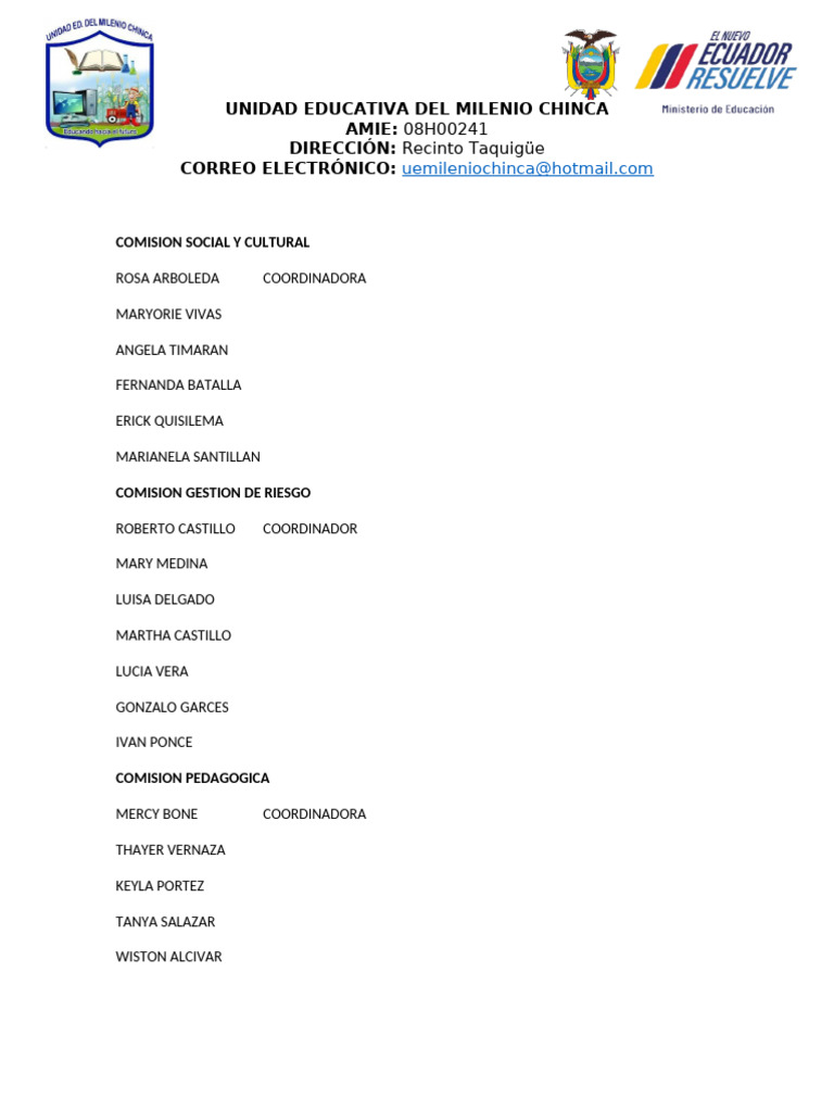 Estructura Organizativa UEM Chinca | PDF