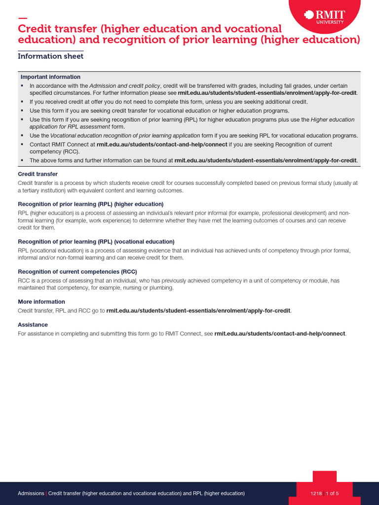 RMIT Credit Transfer Guidelines | PDF