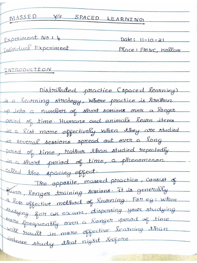 Massed Vs Spaced Learning | PDF