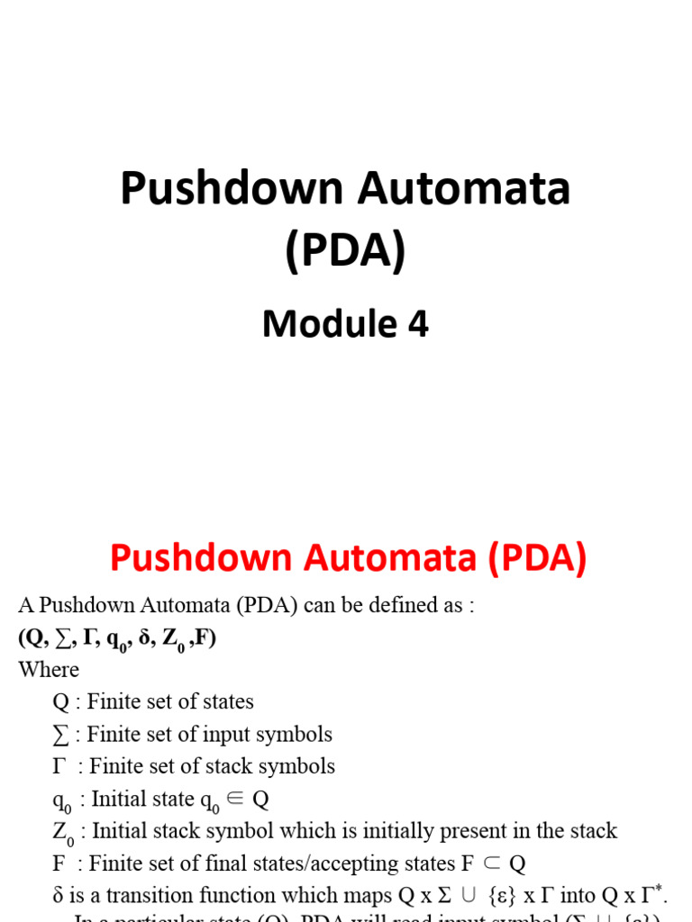 Understanding Pushdown Automata (PDA) | PDF | Models Of Computation ...