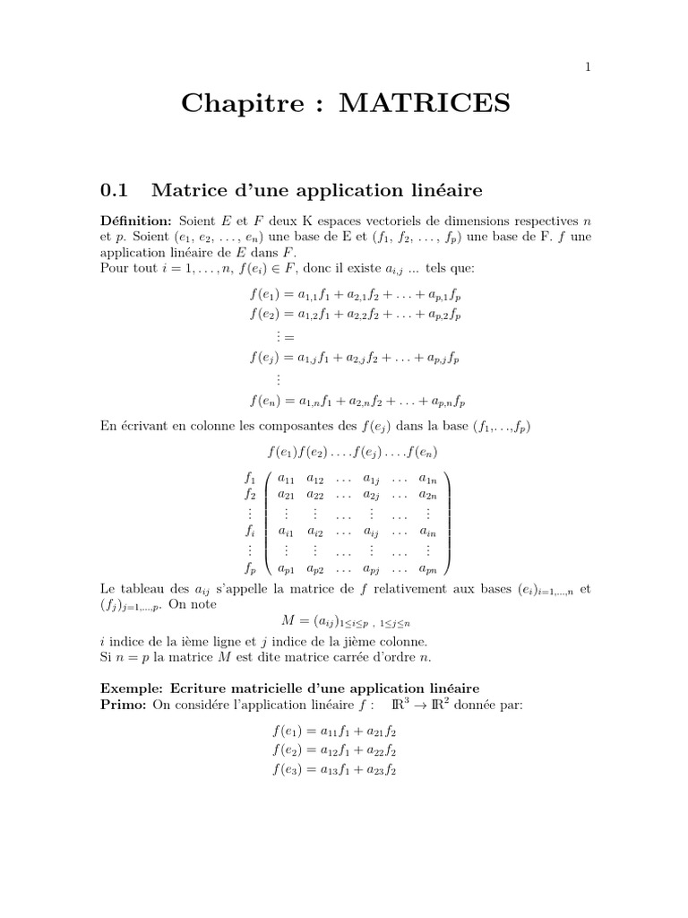 Matrice d'une application linéaire | PDF | Base (algèbre linéaire ...
