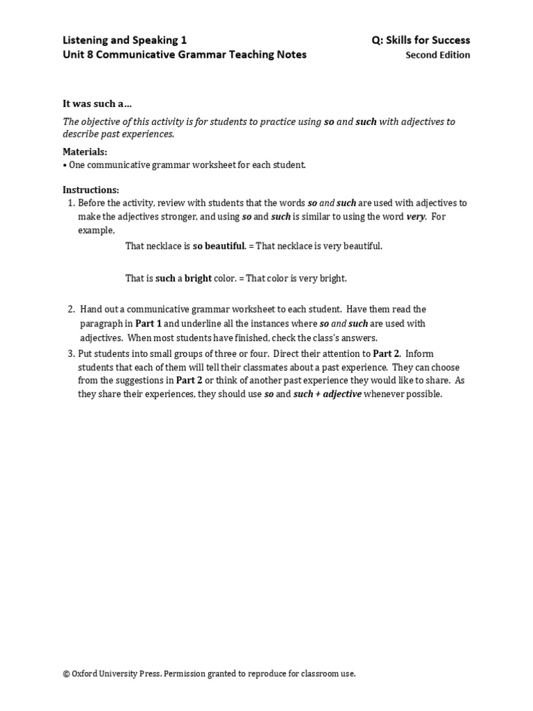 Q2e LS1 U08 GrammarTeachingNotes | PDF