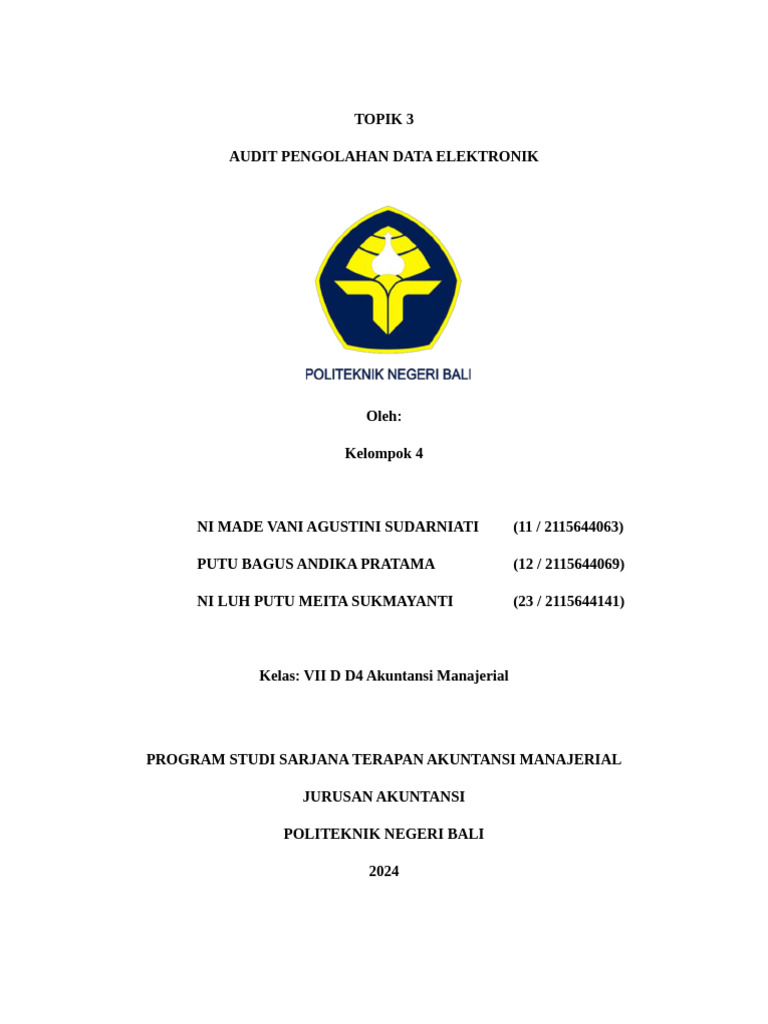 Topik 6 Audit Pengolahan Data Elektronik - Kelompok 4 | PDF