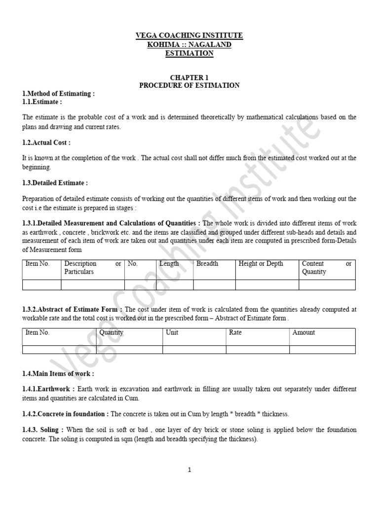 Estimation Notes | PDF | Length | Masonry