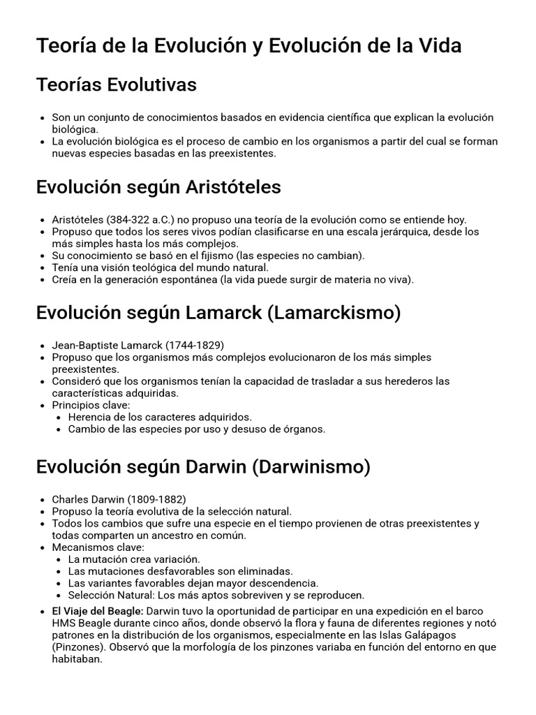 Teorías de la Evolución Biológica | PDF | Evolución | Seleccion natural