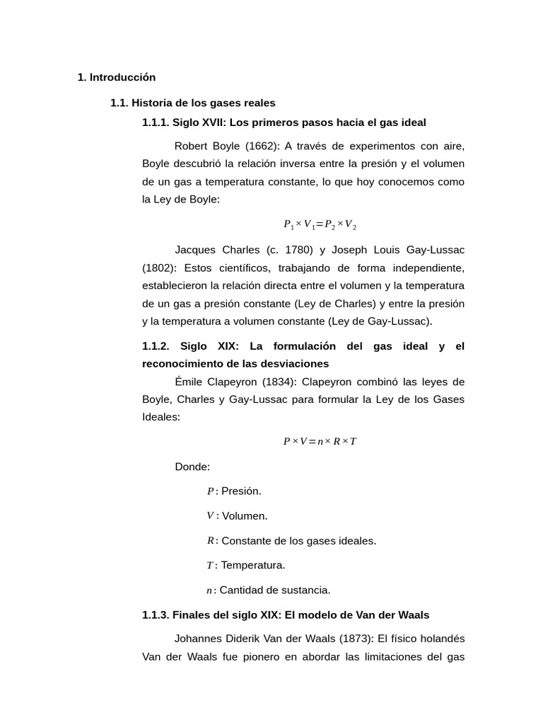 Historia y Comportamiento de Gases Reales | PDF | Gases | Termodinámica