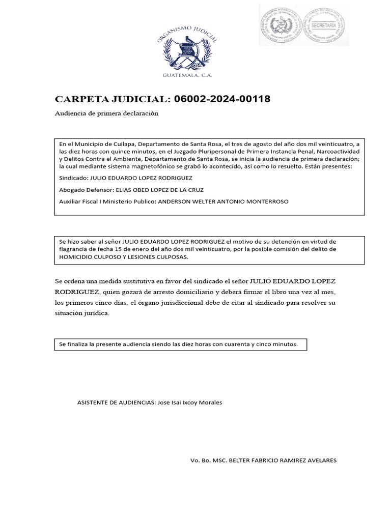 Acta Sucinta Primera Declaracion | PDF