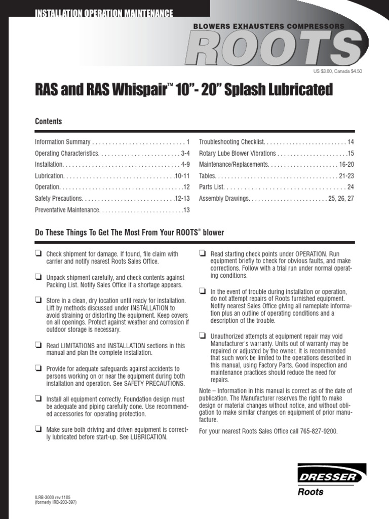 RAS Blower Installation & Operation Guide | PDF | Screw | Pump