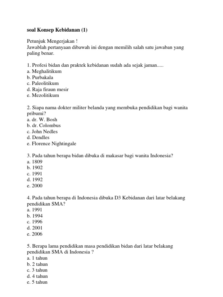 Soal Konsep Kebidanan