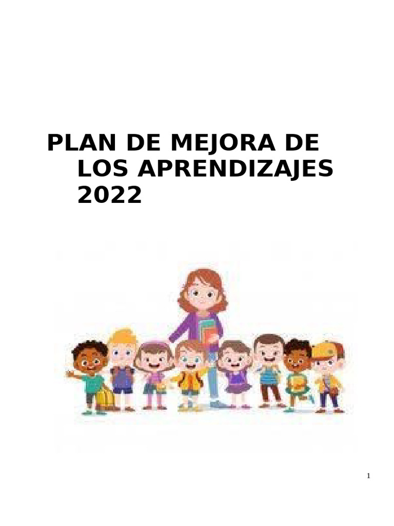 Plan de Mejora de Aprendizajes 2022 | PDF | Educación de la primera ...