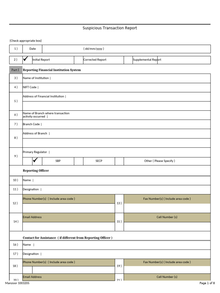 Suspicious Transaction Report Form | PDF | Debits And Credits | Business