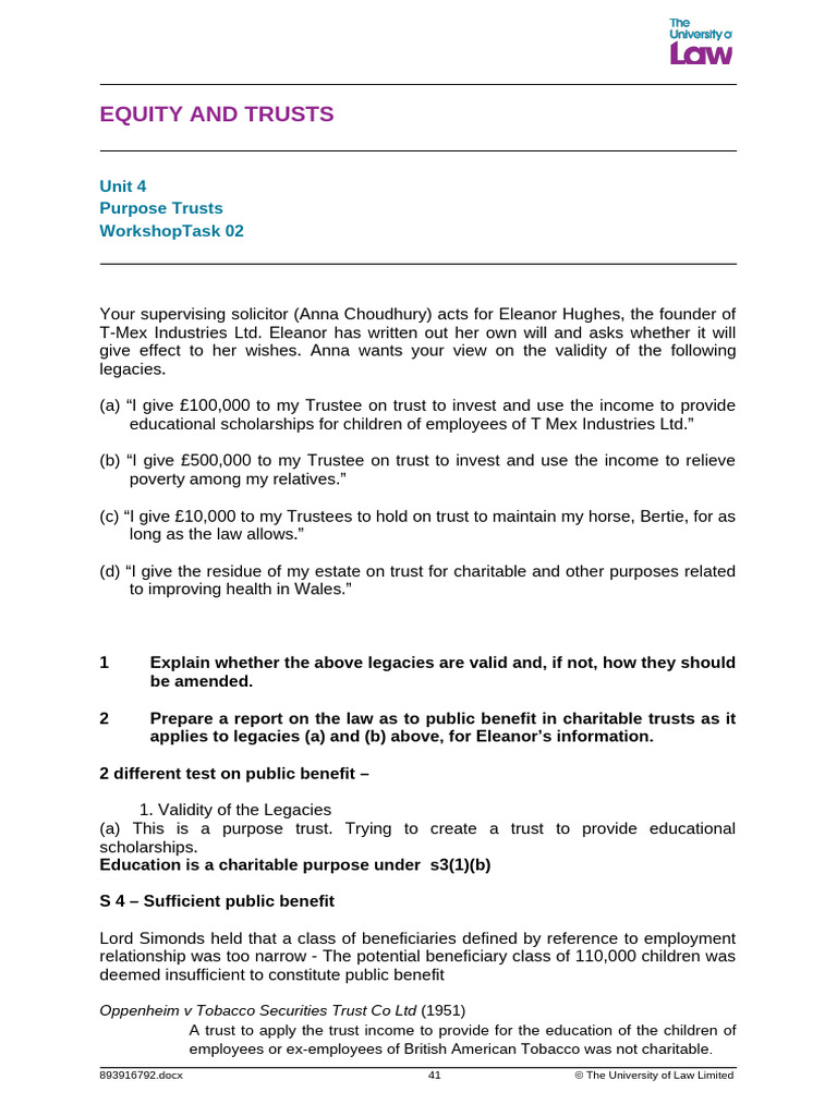 Validity of Purpose Trusts in Wills | PDF | Inheritance | Legal Documents