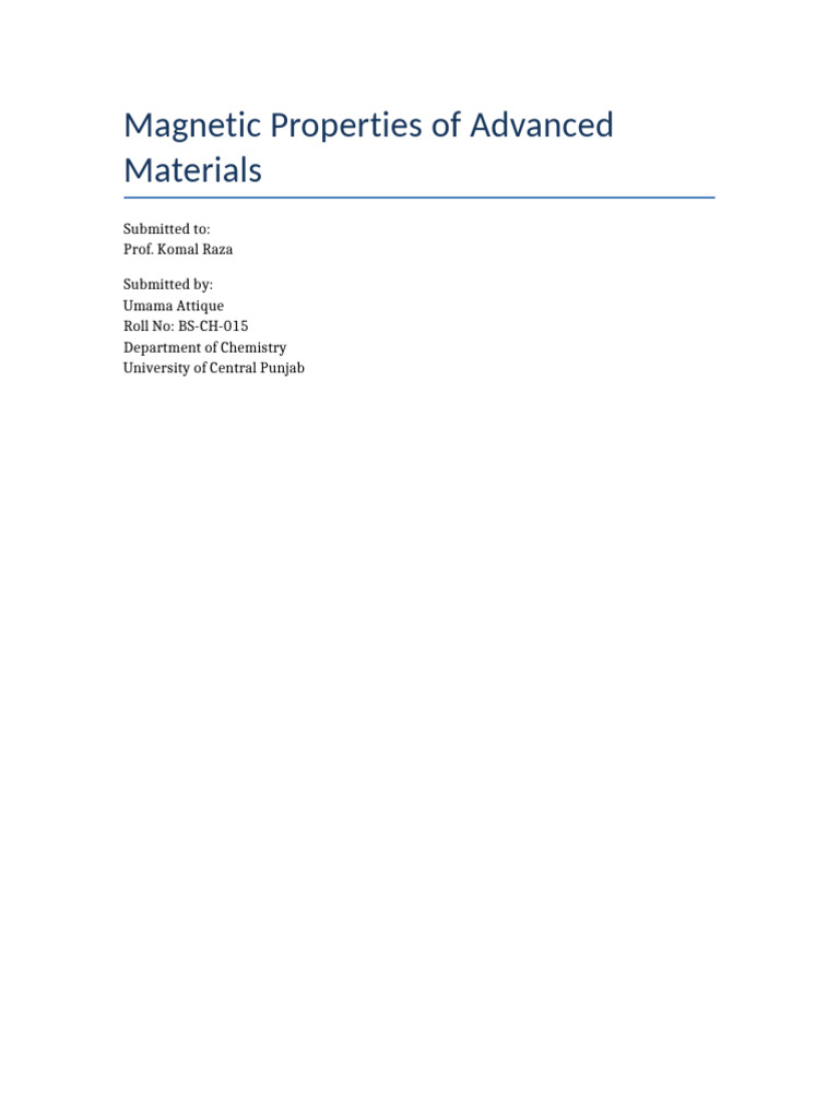 Magnetic Properties of Advanced Materials | PDF | Magnetism | Phases Of ...