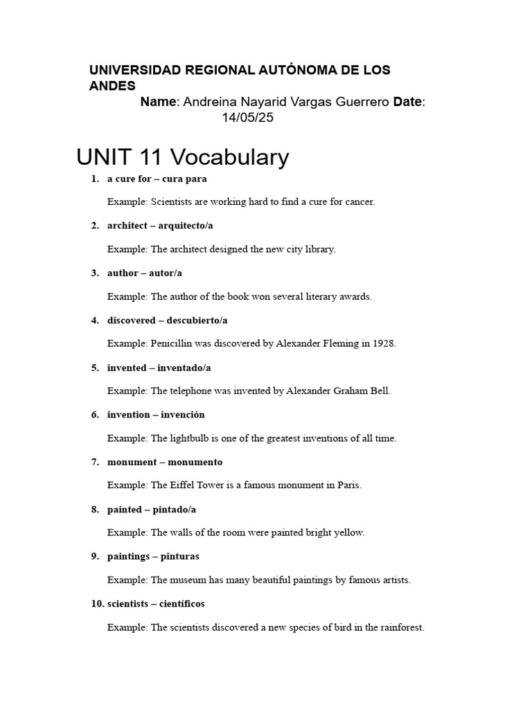 Vocabulary Unit 11 | PDF