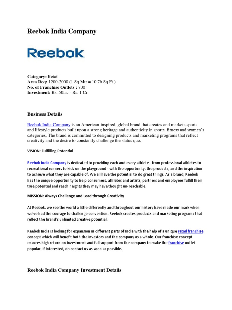 Reebok India Company | PDF | Franchising | Brand