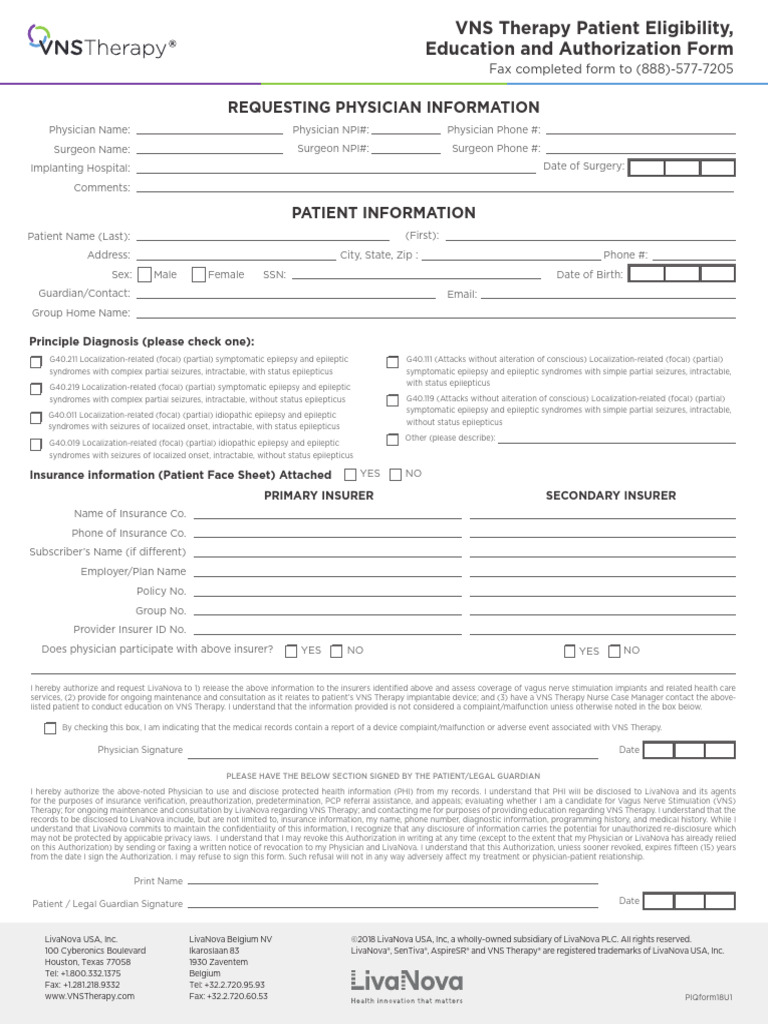 VNS-Therapy Patient-Eligibility Education Authorization 2018 | PDF ...