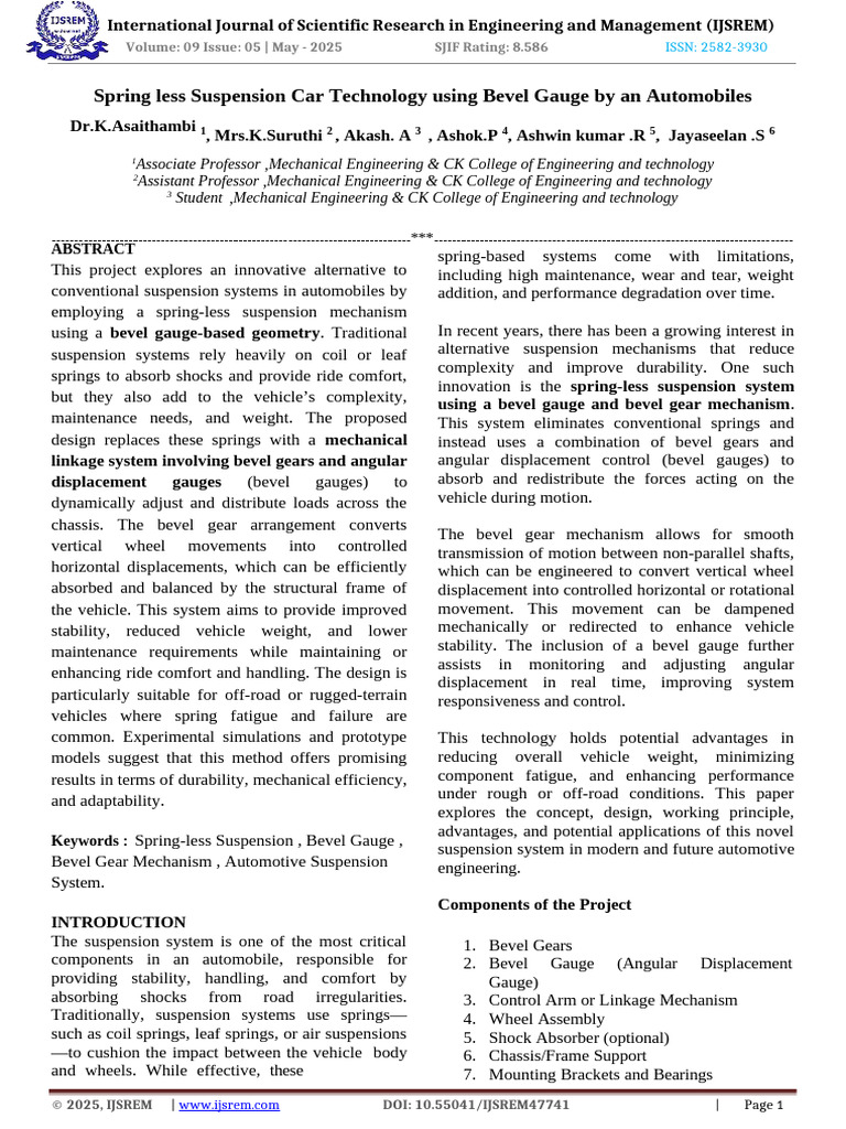 Spring Less Suspension Car Technology Using Bevel Gauge by An ...