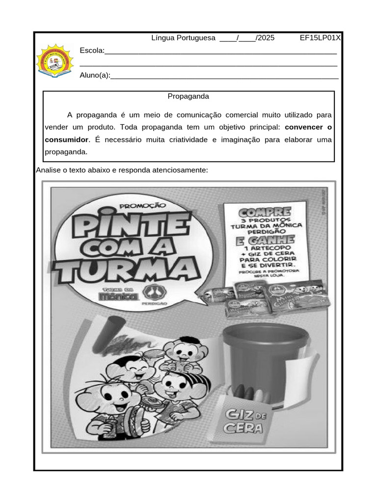 Atividade sobre Gênero Textual: Propaganda | PDF | Propagandismo ...