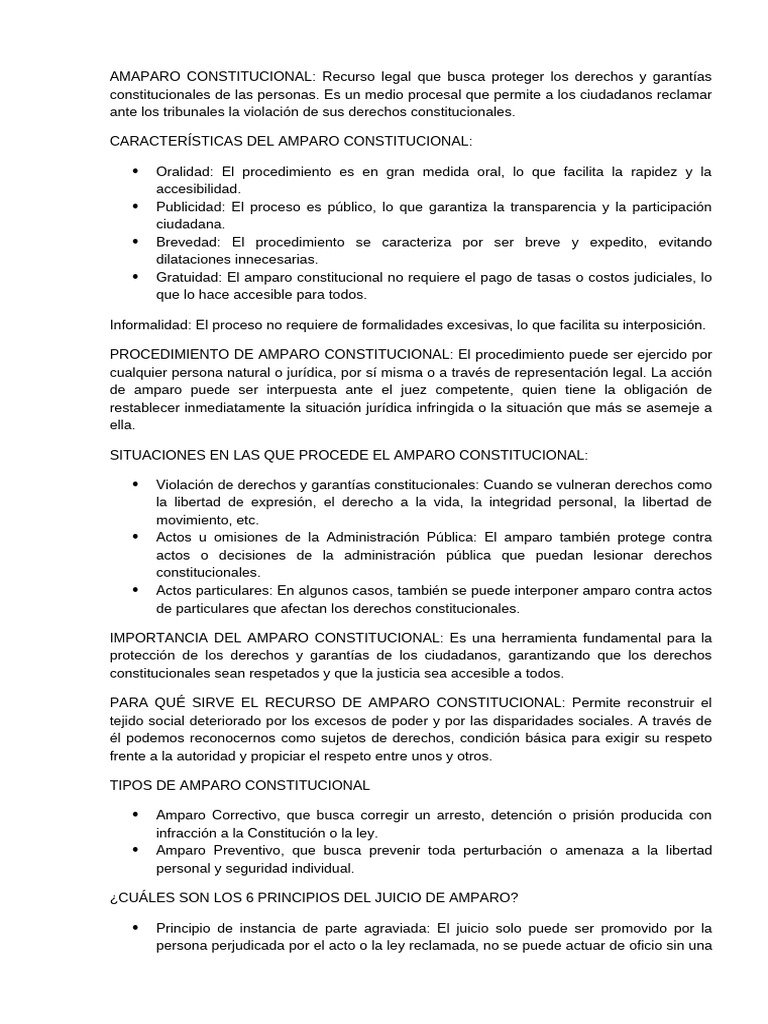 Amparo Constitucional: Protección de Derechos | PDF | Habeas corpus ...