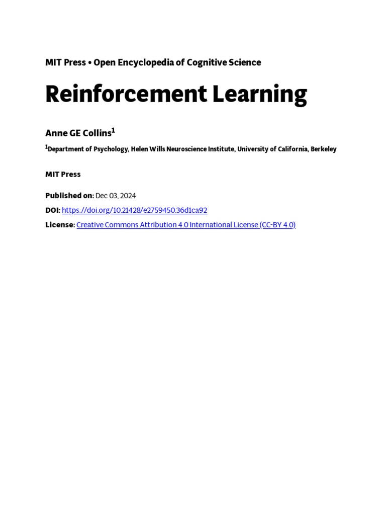 Understanding Reinforcement Learning | PDF | Learning | Reward System