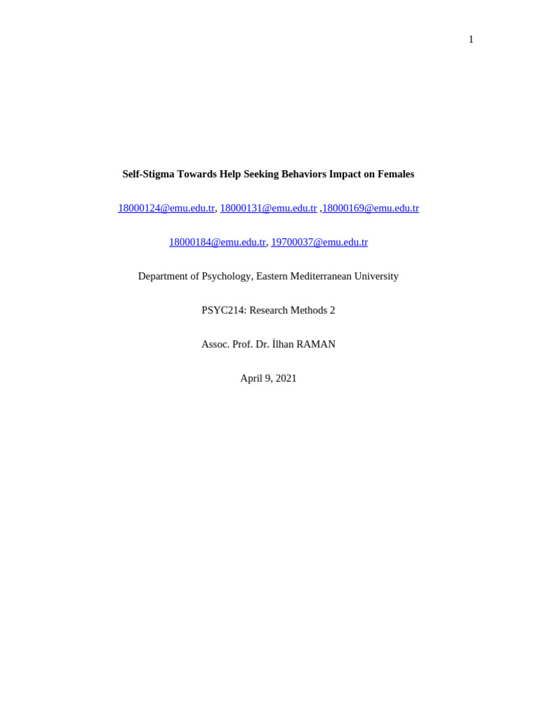 Female Self-Stigma in Help Seeking | PDF | Social Stigma | Mental Disorder
