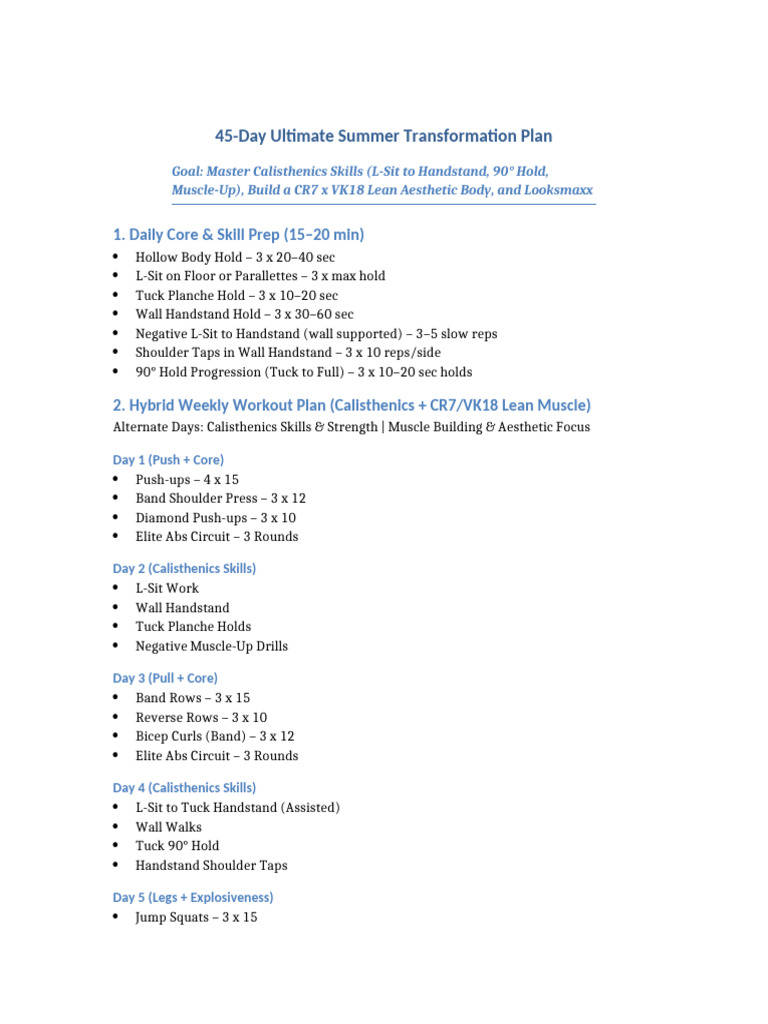 45-Day Calisthenics & Aesthetic Plan | PDF