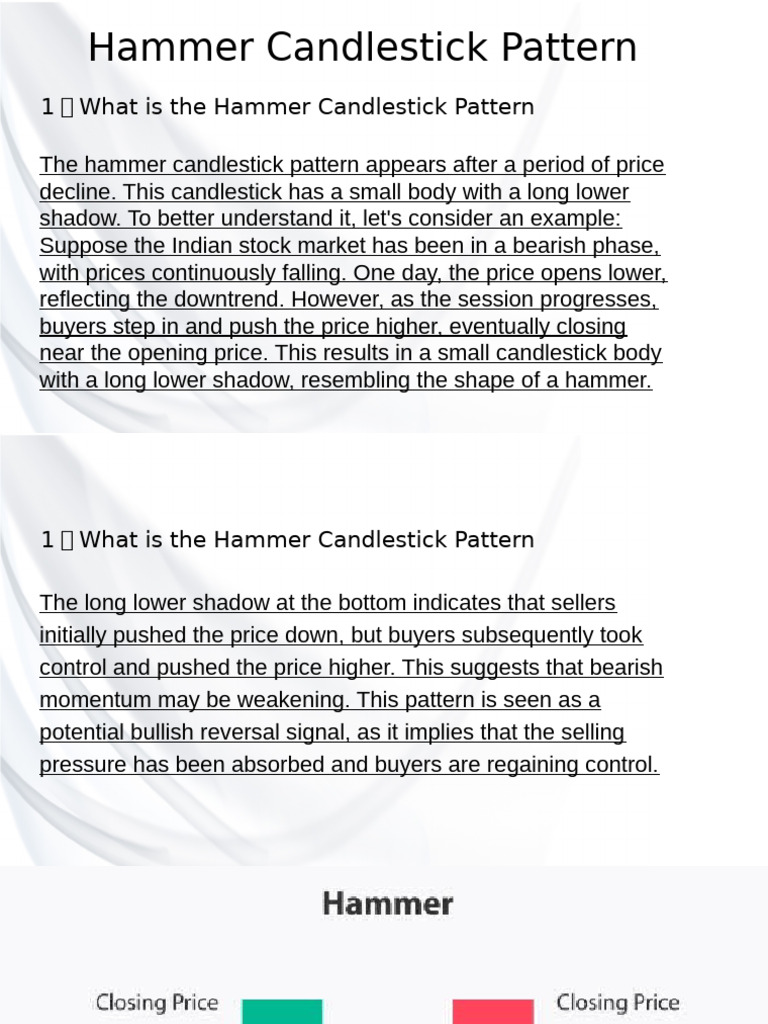 Hammer Candlestick Pattern | PDF | Market Trend | Financial Economics