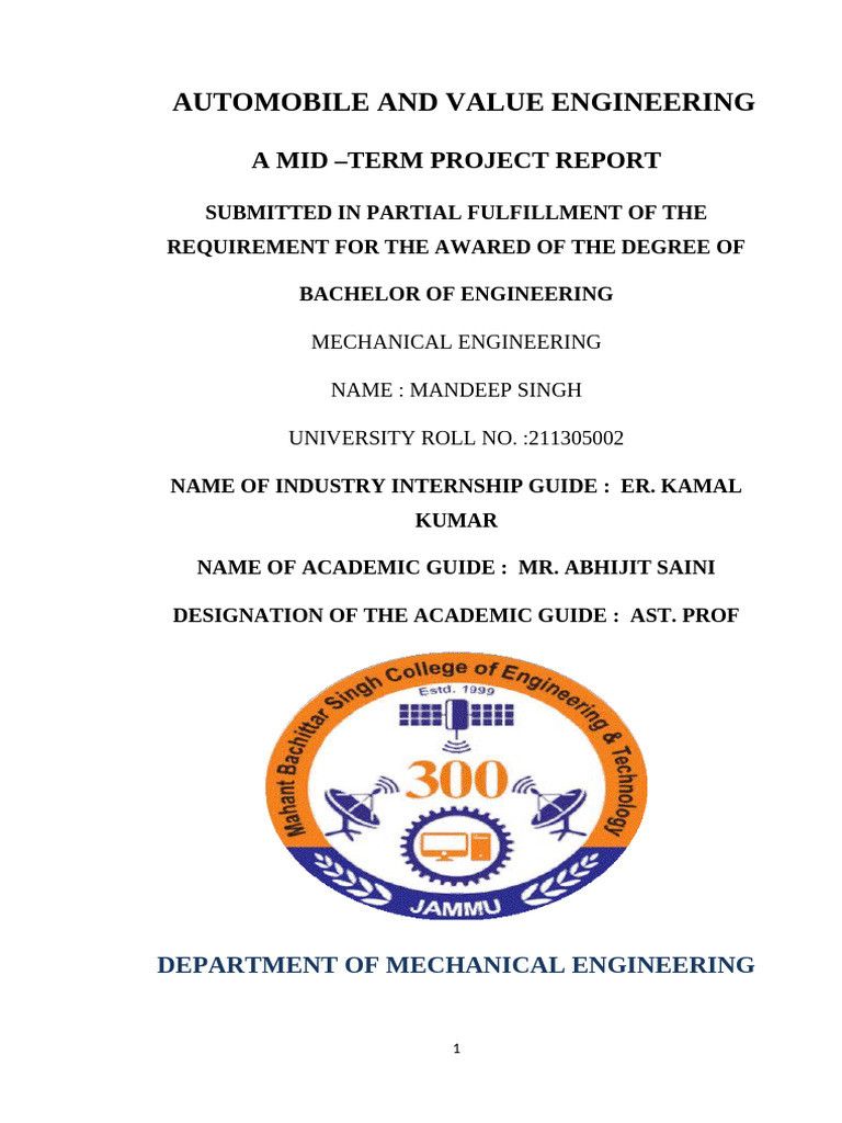 Automobile Engineering Project Report | PDF | Automatic Transmission ...