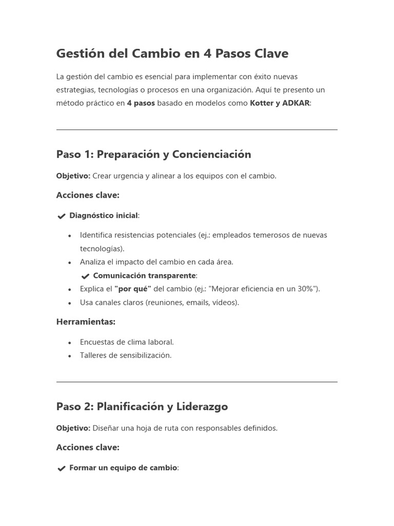 Gestión del Cambio: 4 Pasos Esenciales | PDF | Business