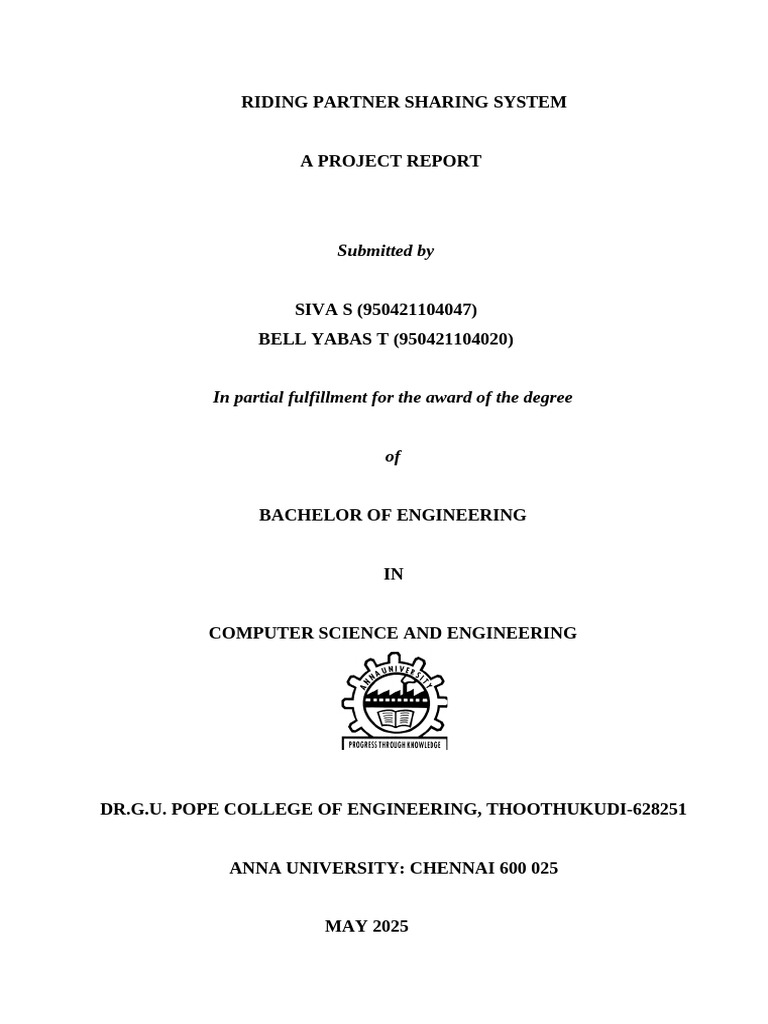 Riding Patner Sharing System Report | PDF | Software Testing | Usability