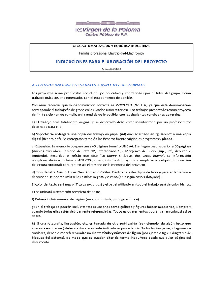 Indicaciones para La Elaboración Del Proyecto 2RIT | PDF | Citación ...