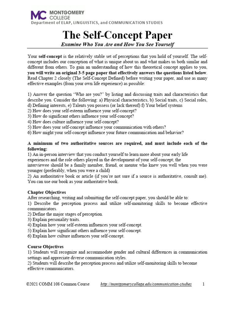 Self-Concept Paper Guidelines and Objectives | PDF | Self Concept ...