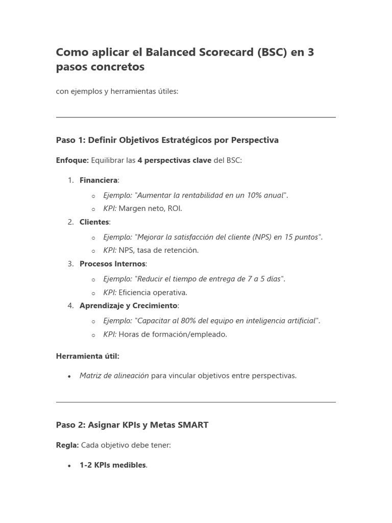 Implementación del Balanced Scorecard en 3 Pasos | PDF