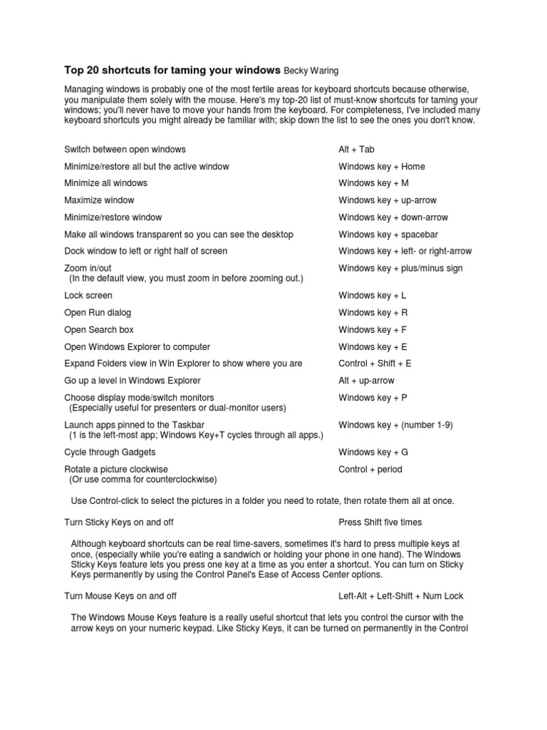 Top 20 Shortcuts | PDF | Keyboard Shortcut | Computer Keyboard