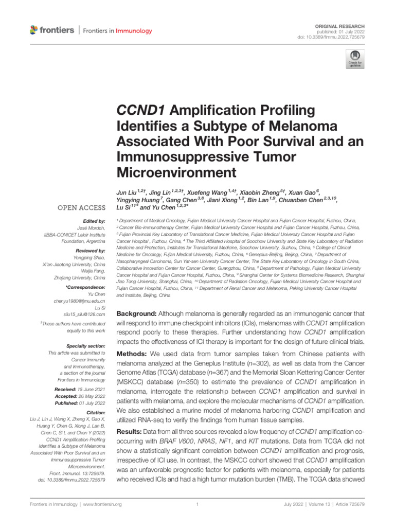 CCND1 Amplification Profiling Identifies A Subtype | PDF | Melanoma | T ...
