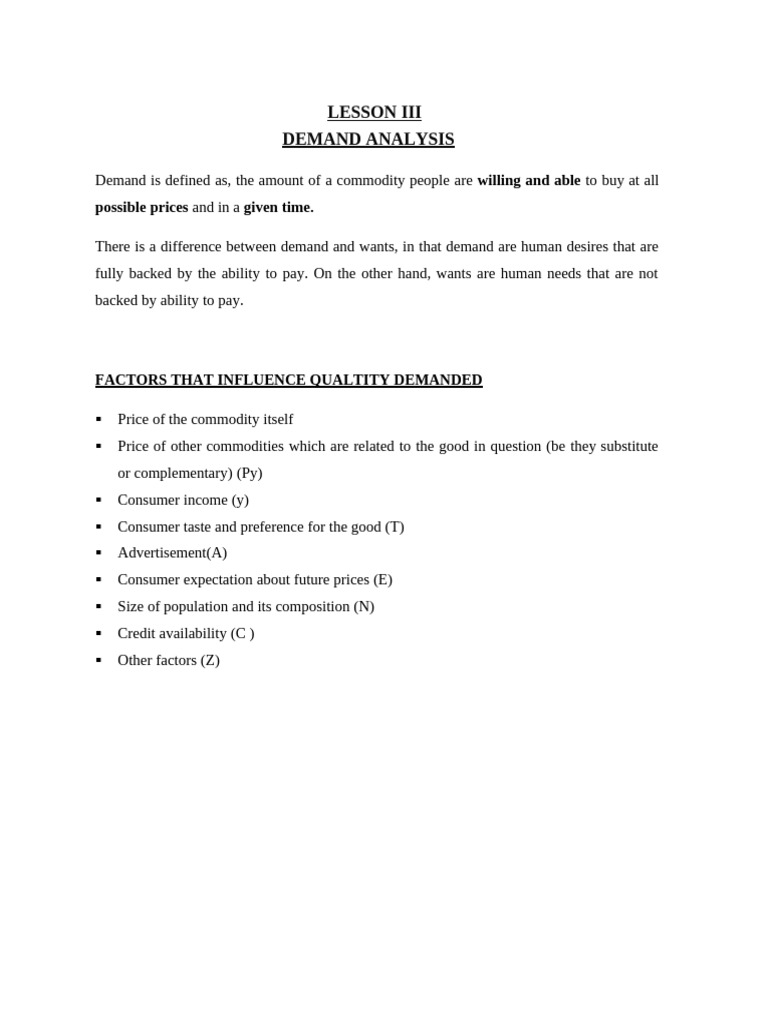 Lesson III Demand Analysis | PDF | Demand | Elasticity (Economics)