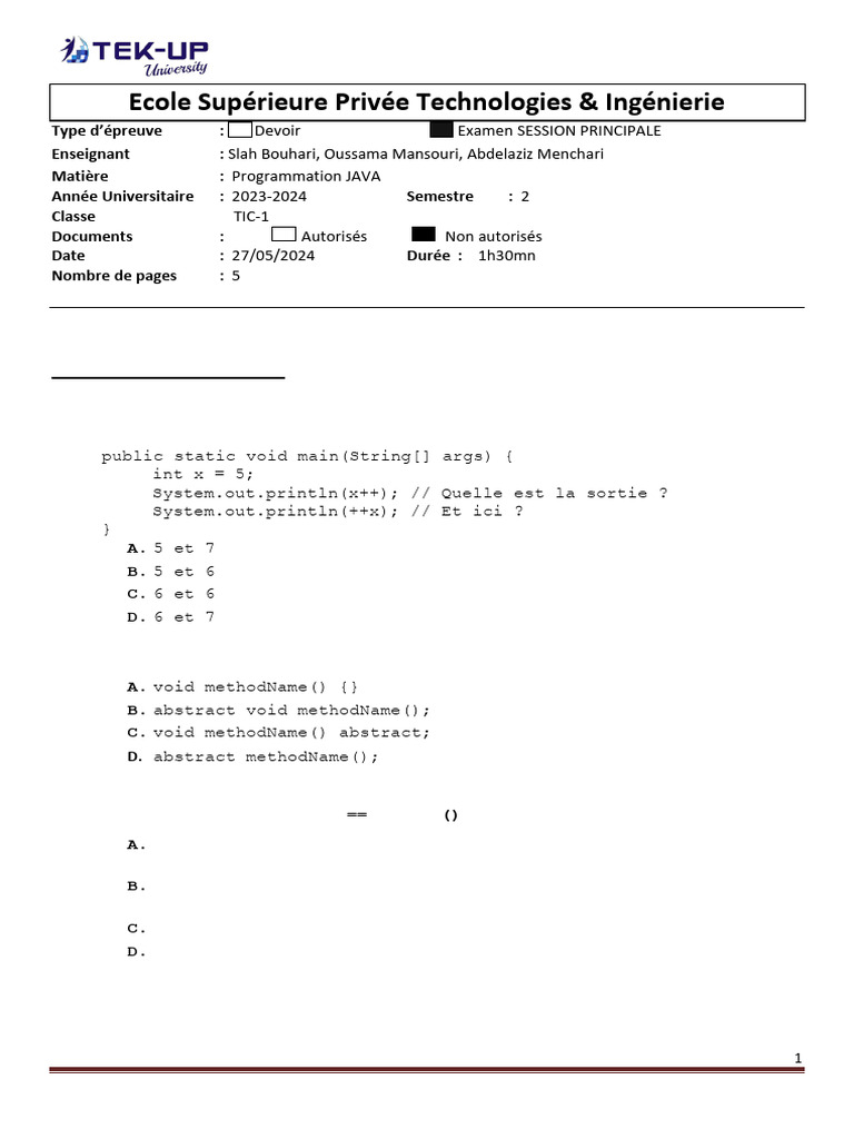 Examen de Programmation JAVA 2024 | PDF | Interface (Informatique ...