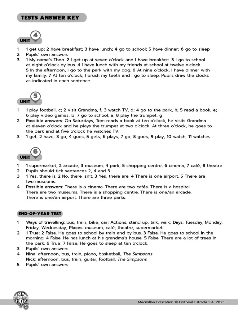 MET2 L2 U4-End-Of-year Tests Answer Key | PDF